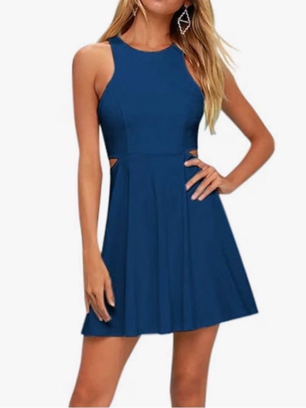 Sleeveless Navy Blue Cutout Mini Dress